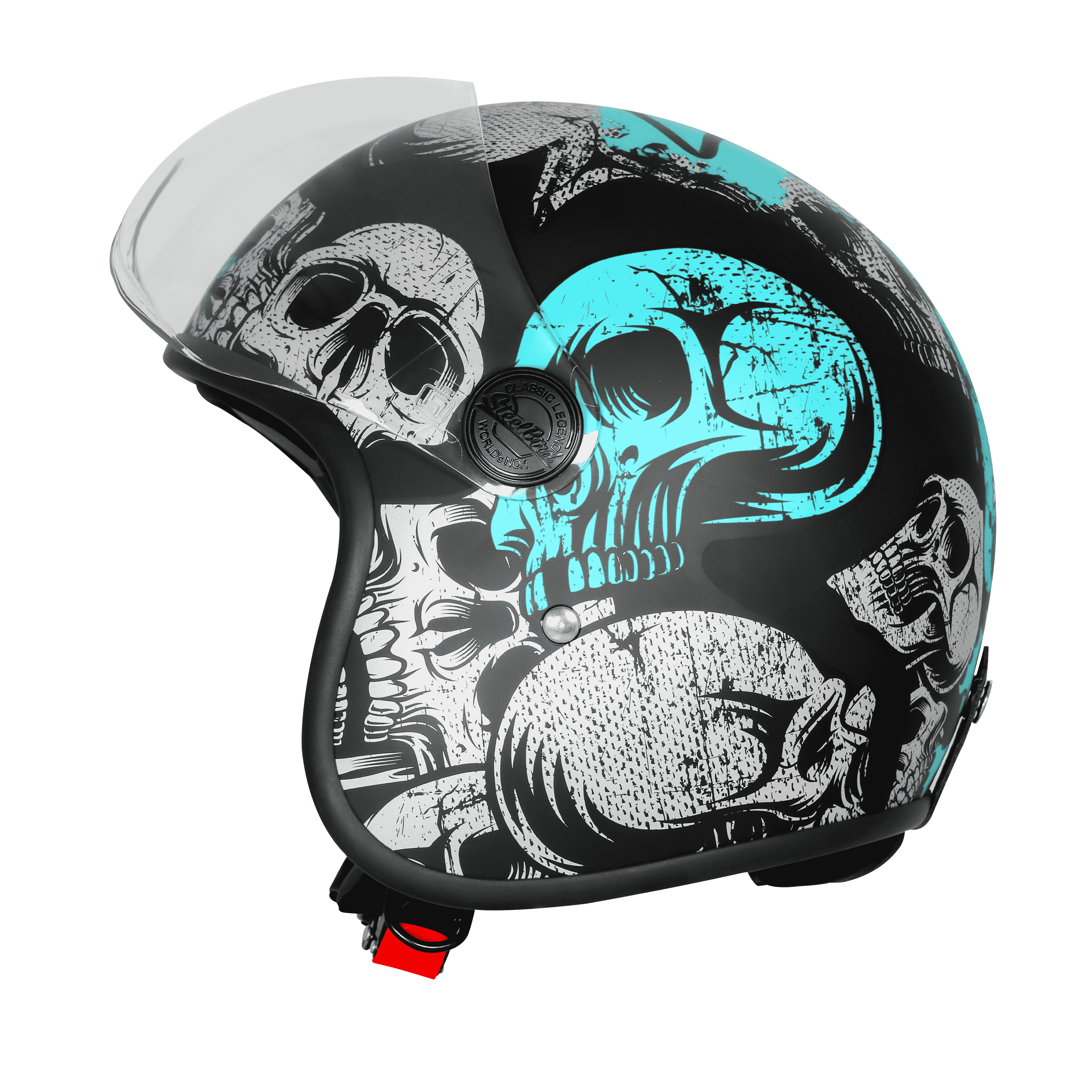 SBH-54 VINTAGE SKULL GLOSSY BLACK WITH TURQUOISE